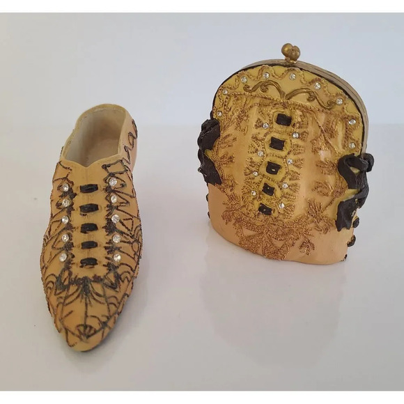 Vintage‎ Miniature Nostalgia Decorative Handbag & Shoe Beige & Gold, Knick Knack - Picture 2 of 6